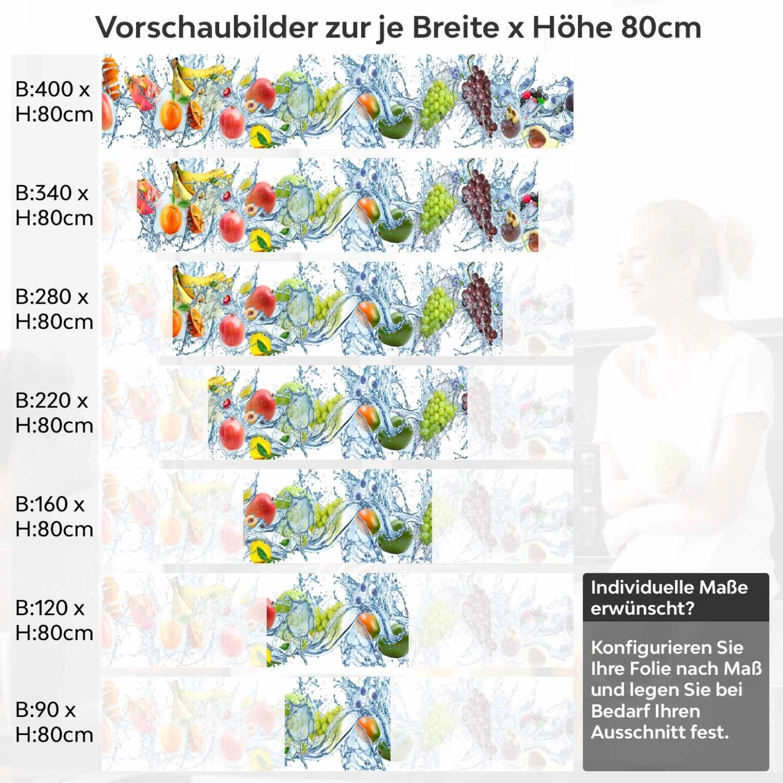 Küchenrückwand Folie Juicy Splash Variantenauswahl Vorschaubild Höhe 80cm