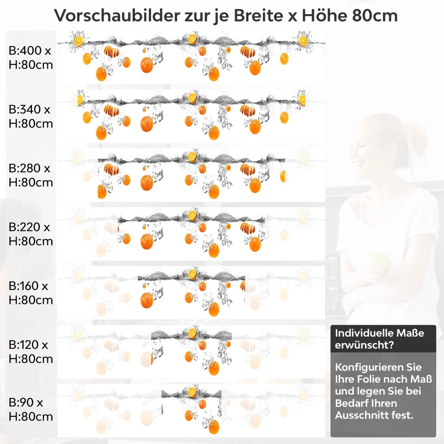Küchenrückwand Folie Orangen Mix Variantenauswahl Vorschaubild Höhe 80cm