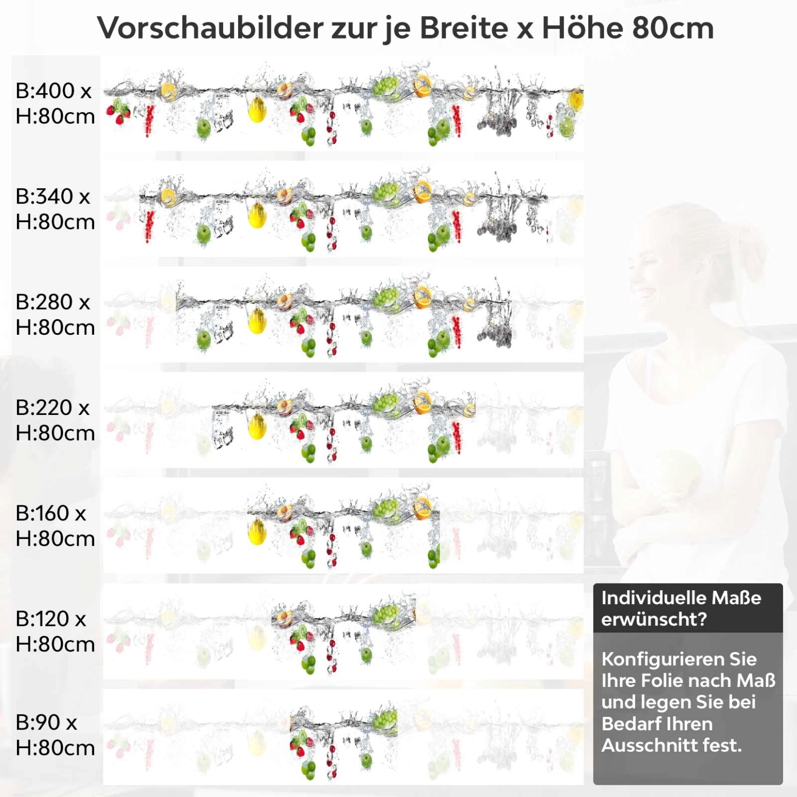 Küchenrückwand Folie Früchte Mix Splash Variantenauswahl Vorschaubild Höhe 80cm