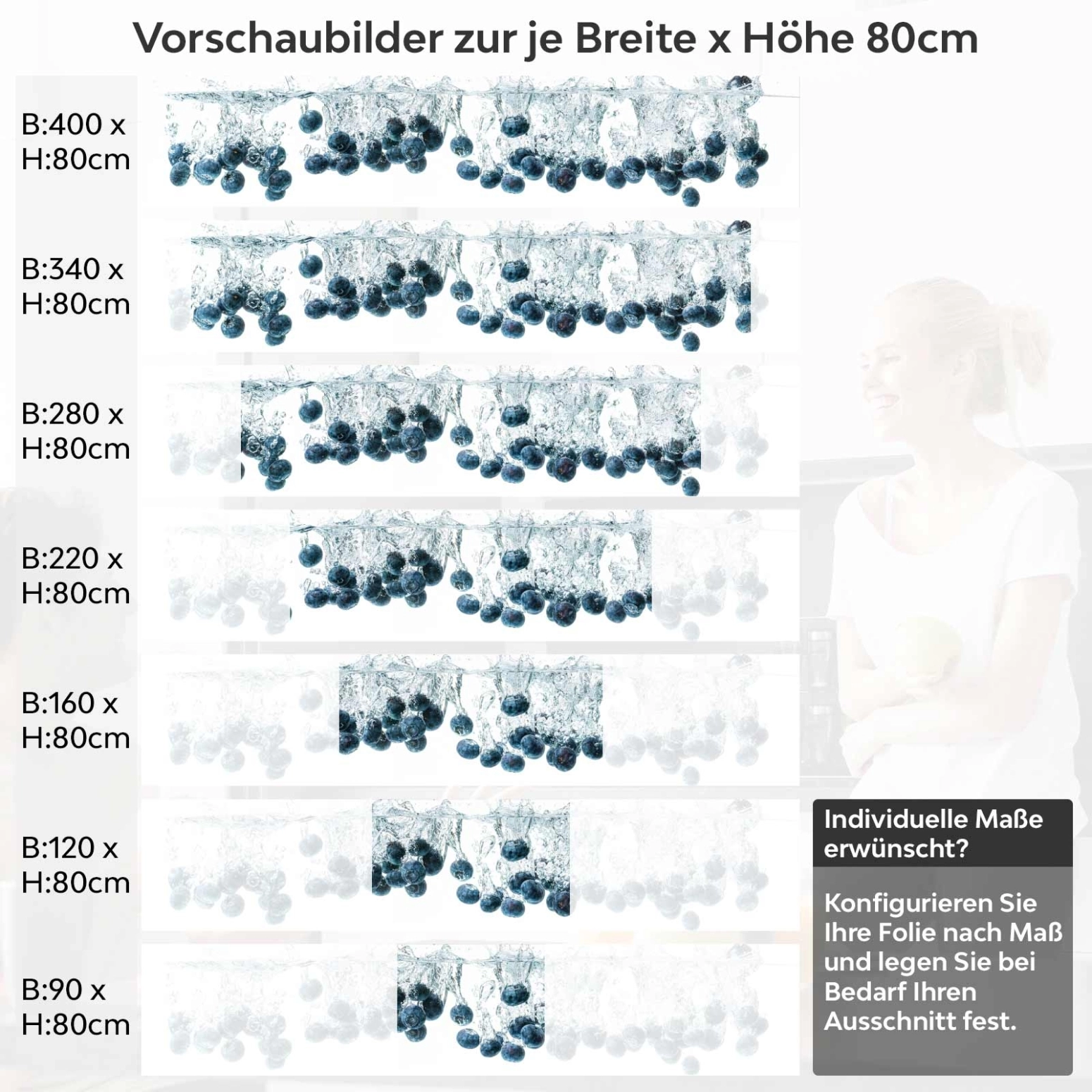 Küchenrückwand Folie Blaubeeren Splash Variantenauswahl Vorschaubild Höhe 80cm