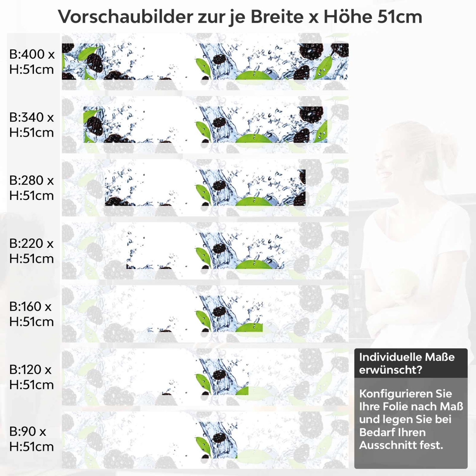 Küchenrückwand Folie Brombeeren Splash Variantenauswahl Vorschaubild  Höhe 51cm