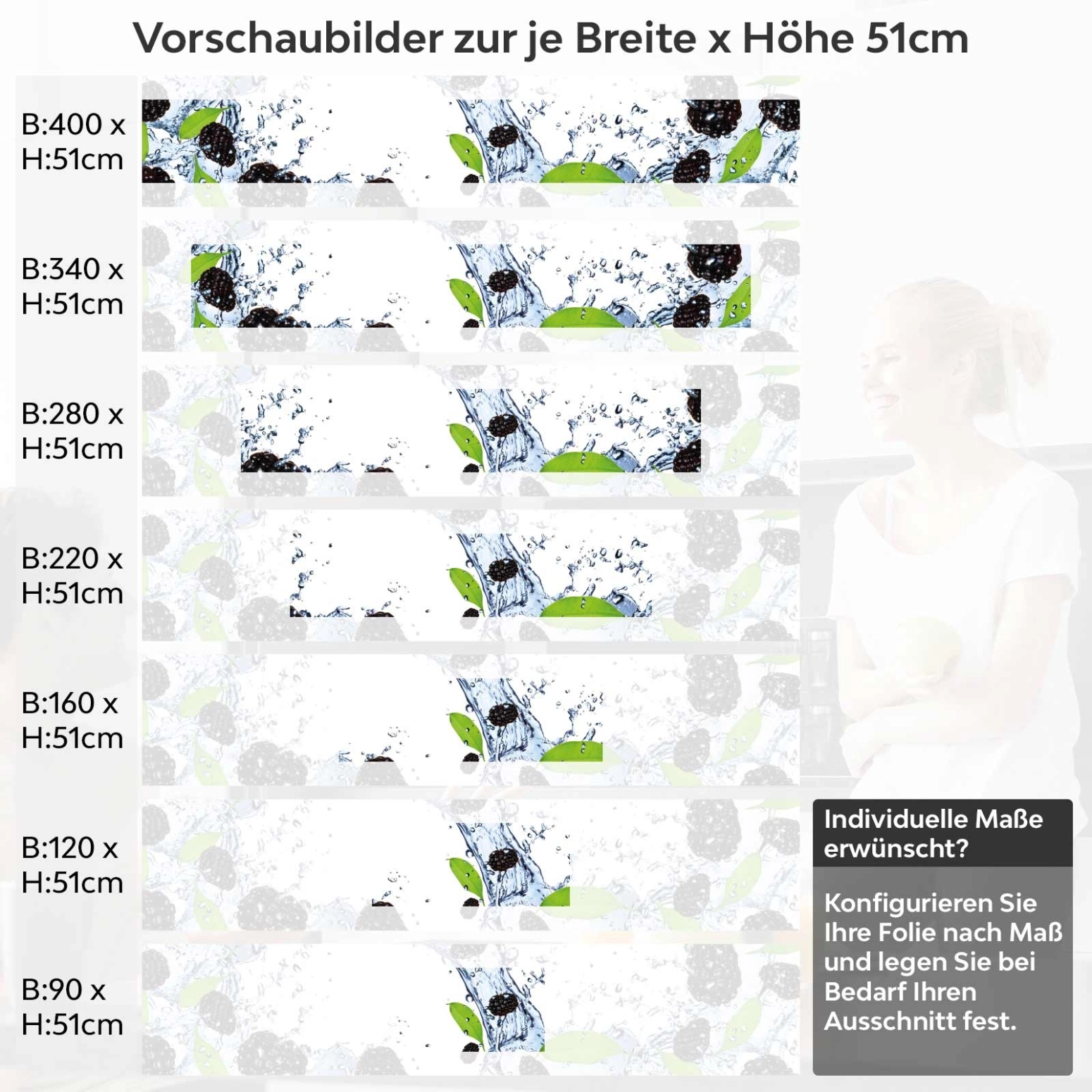 Küchenrückwand Folie Brombeeren Splash Variantenauswahl Vorschaubild Höhe 51cm