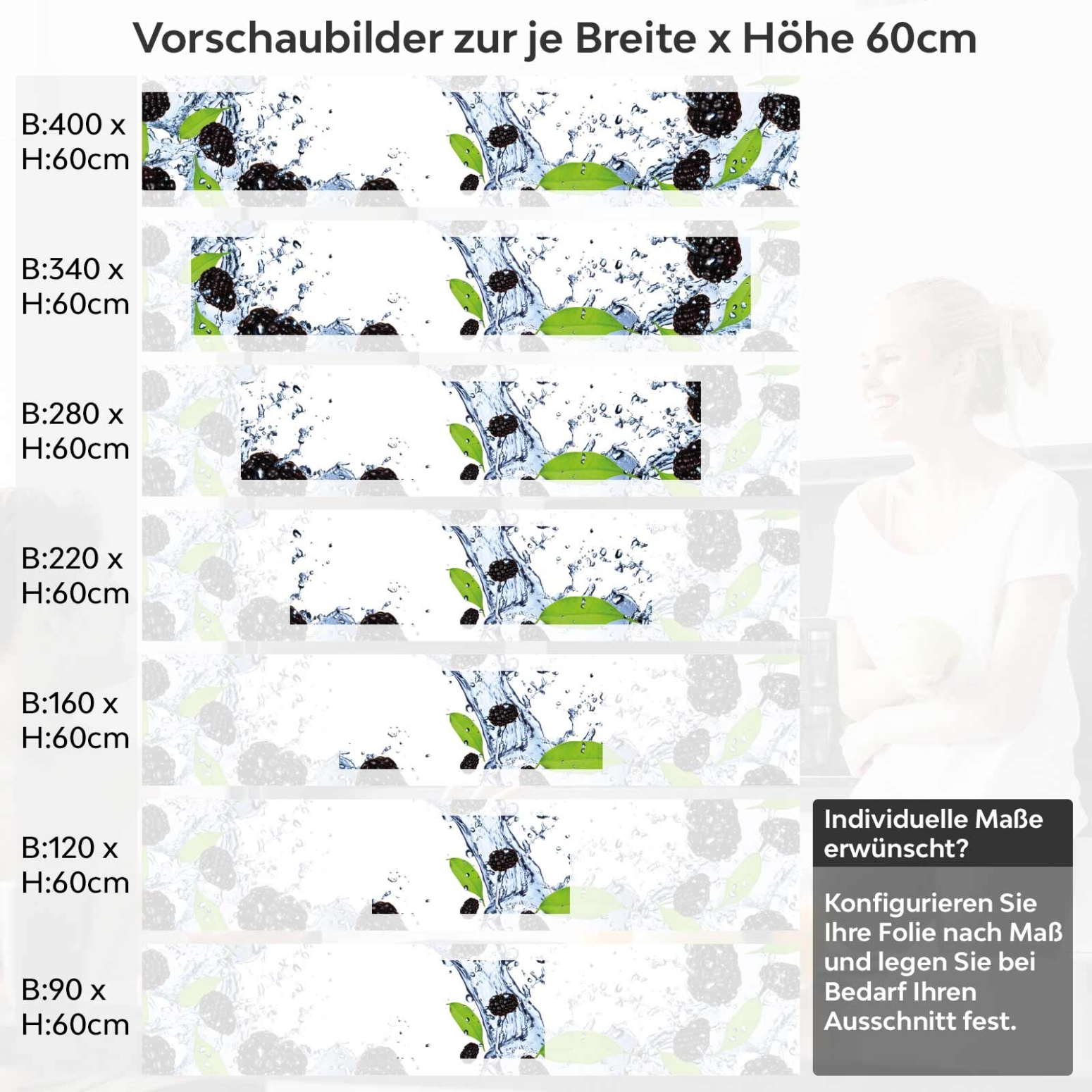 Küchenrückwand Folie Brombeeren Splash Variantenauswahl Vorschaubild  Höhe 60cm