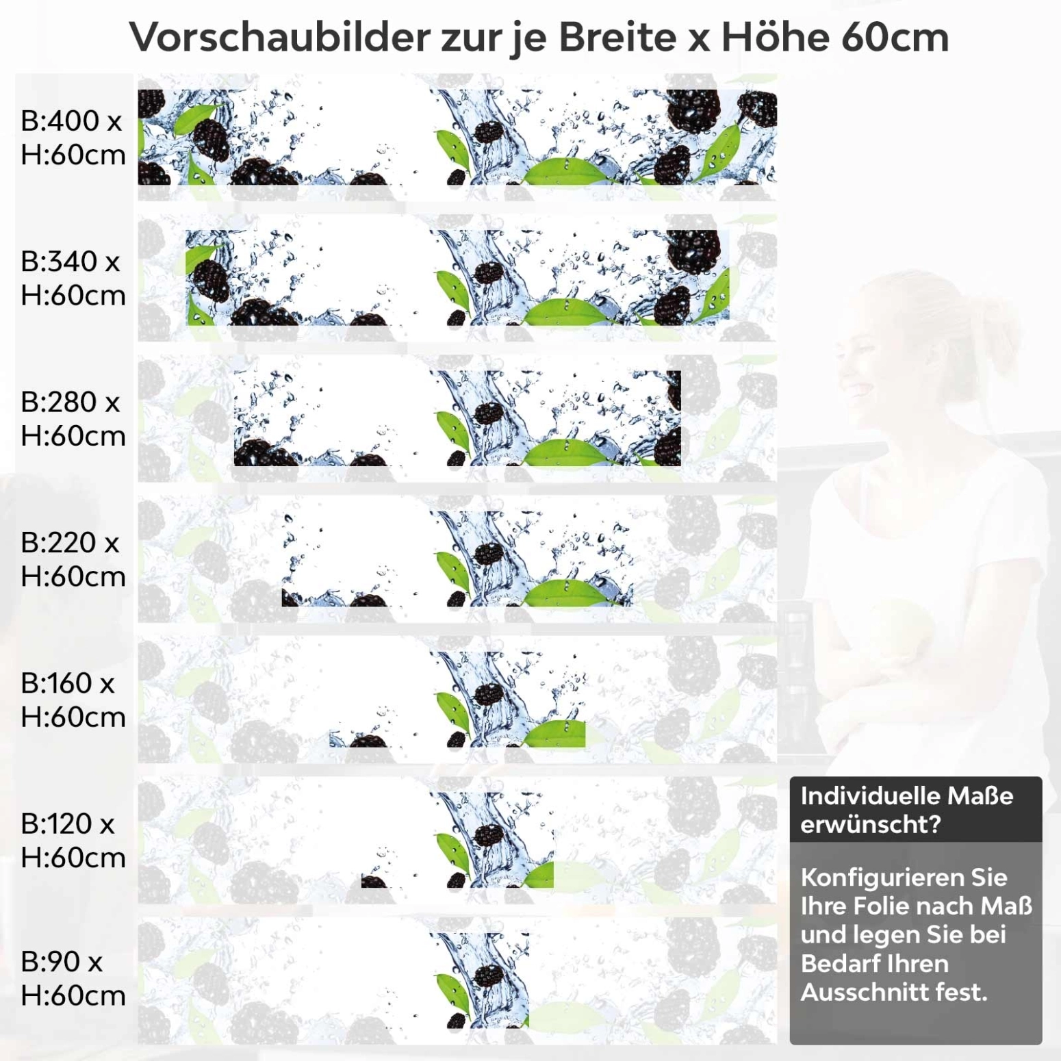 Küchenrückwand Folie Brombeeren Splash Variantenauswahl Vorschaubild Höhe 60cm