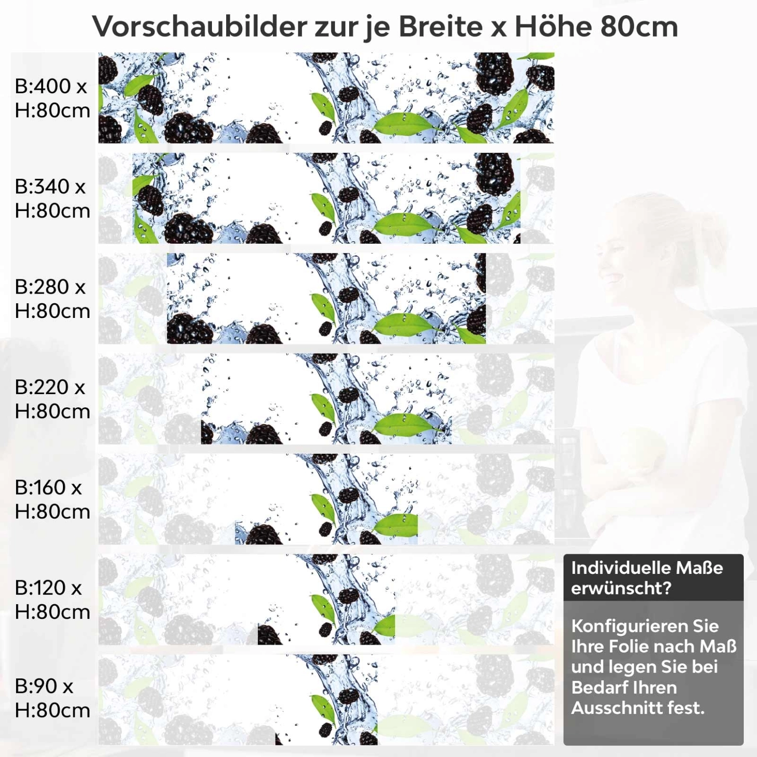 Küchenrückwand Folie Brombeeren Splash Variantenauswahl Vorschaubild Höhe 80cm
