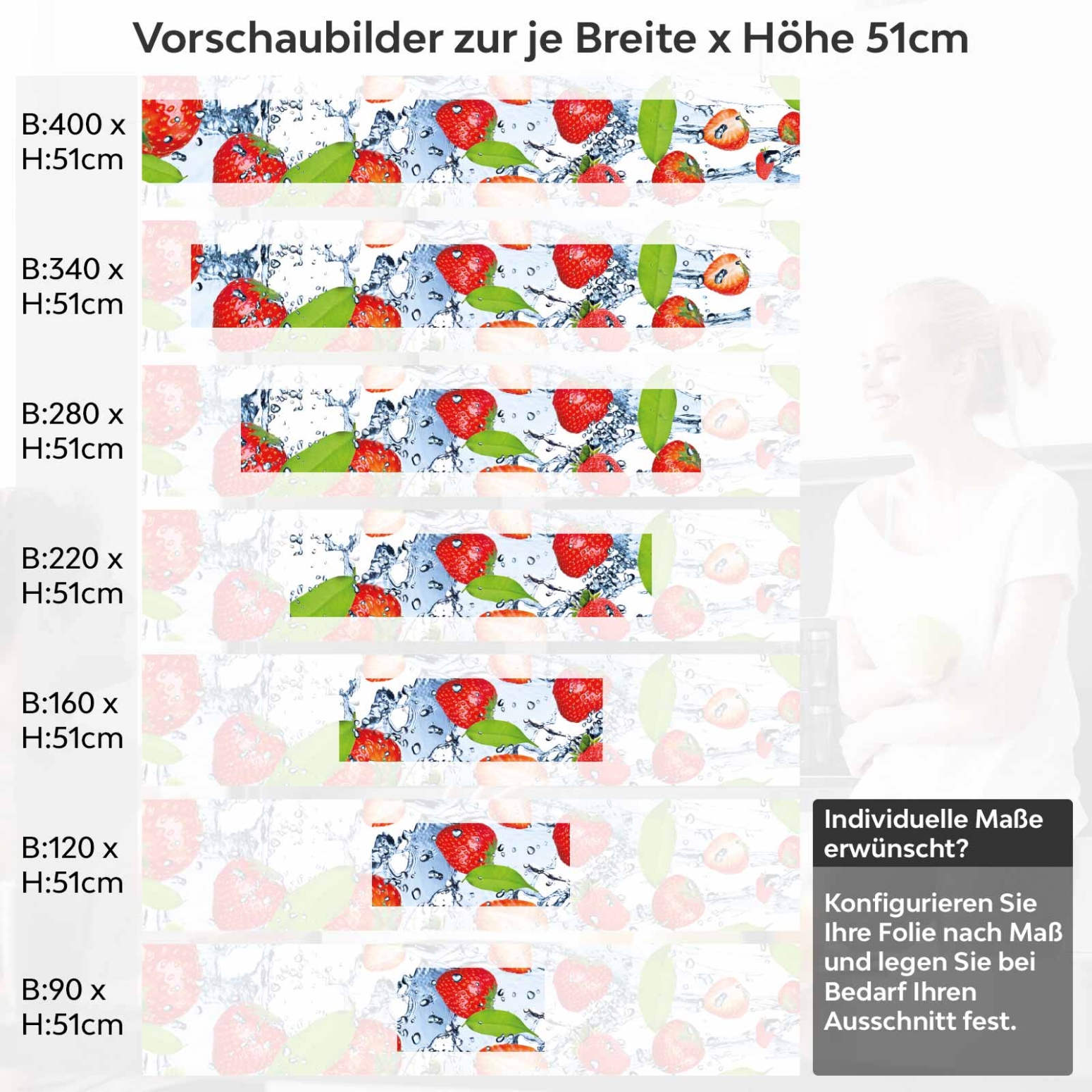 Küchenrückwand Folie Erdbeeren Splash Variantenauswahl Vorschaubild  Höhe 51cm