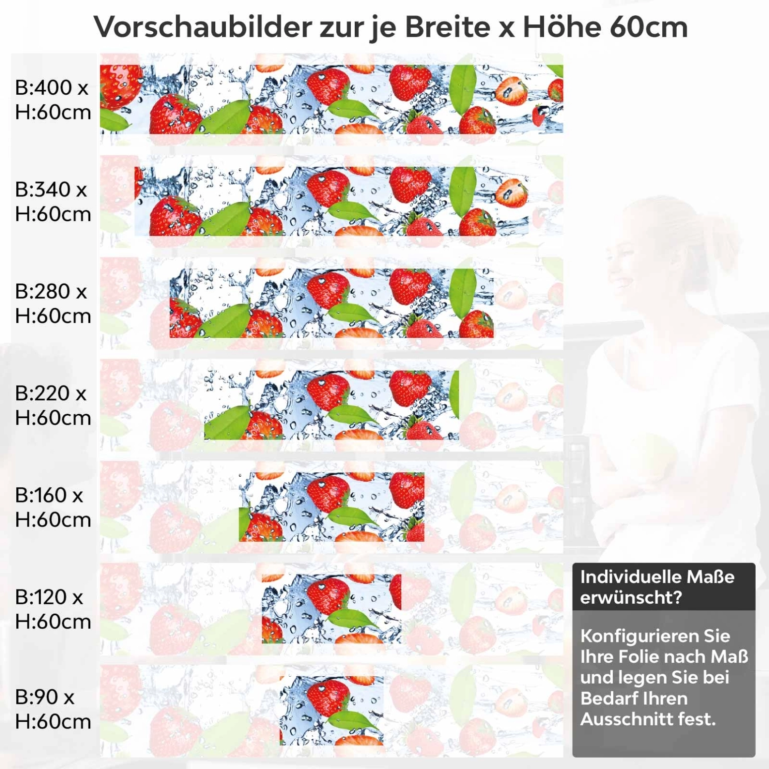 Küchenrückwand Folie Erdbeeren Splash Variantenauswahl Vorschaubild Höhe 60cm