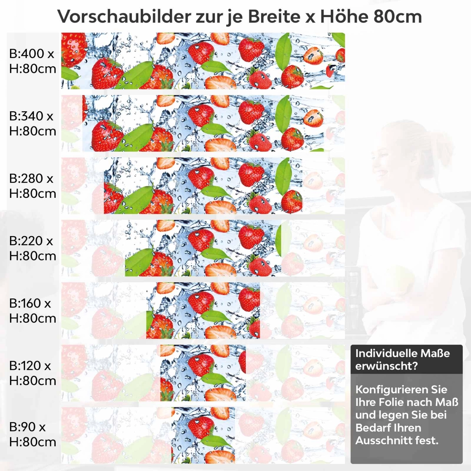 Küchenrückwand Folie Erdbeeren Splash Variantenauswahl Vorschaubild Höhe 80cm