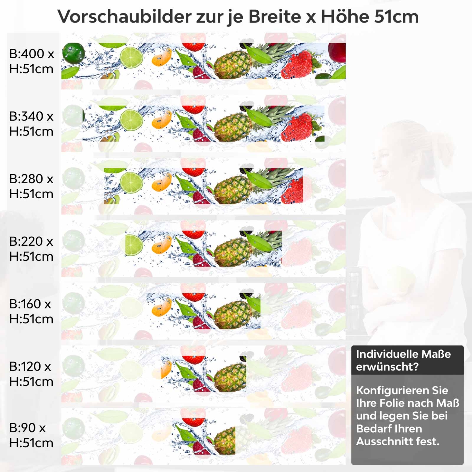 Küchenrückwand Folie fruchtiger Mix Variantenauswahl Vorschaubild  Höhe 51cm
