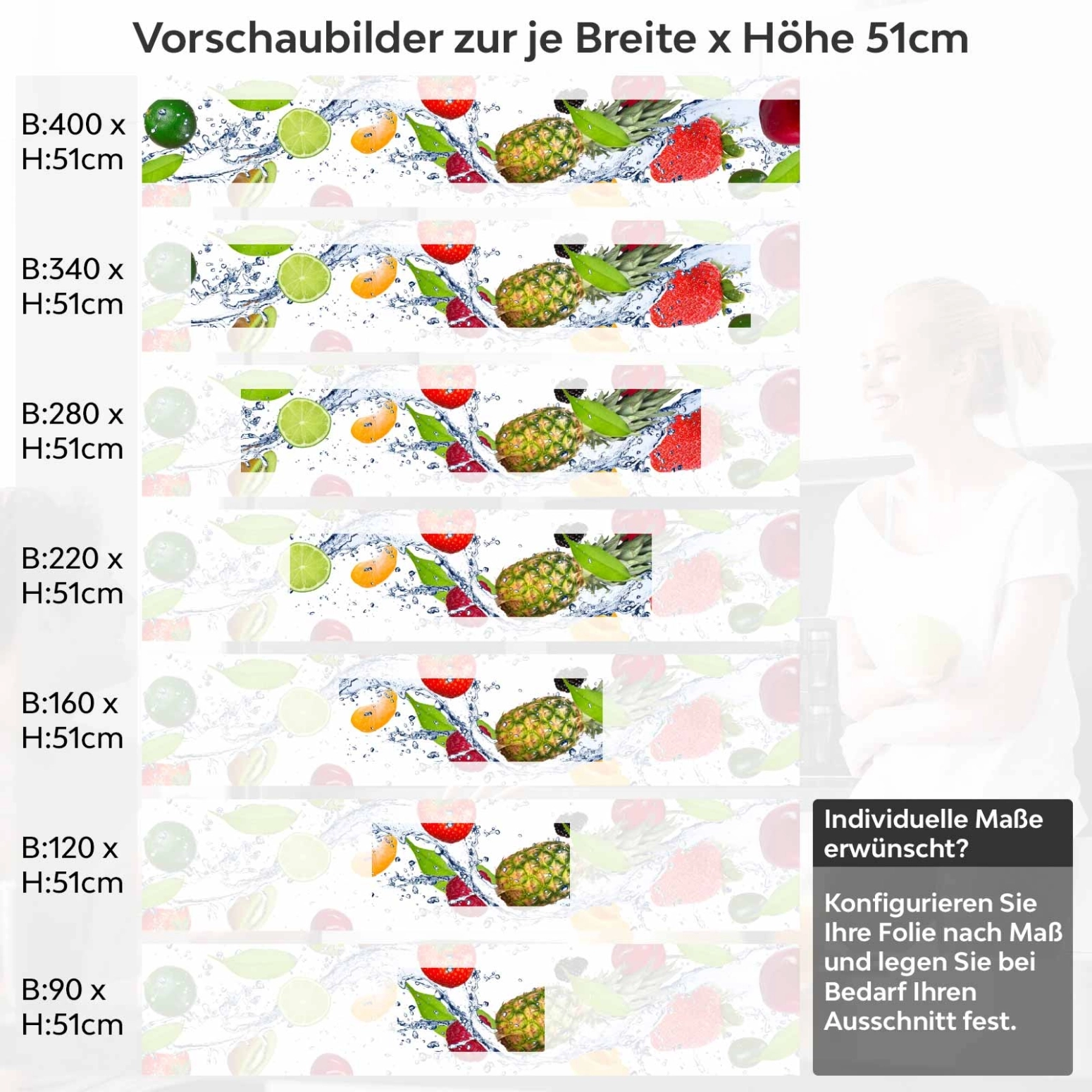 Küchenrückwand Folie fruchtiger Mix Variantenauswahl Vorschaubild Höhe 51cm