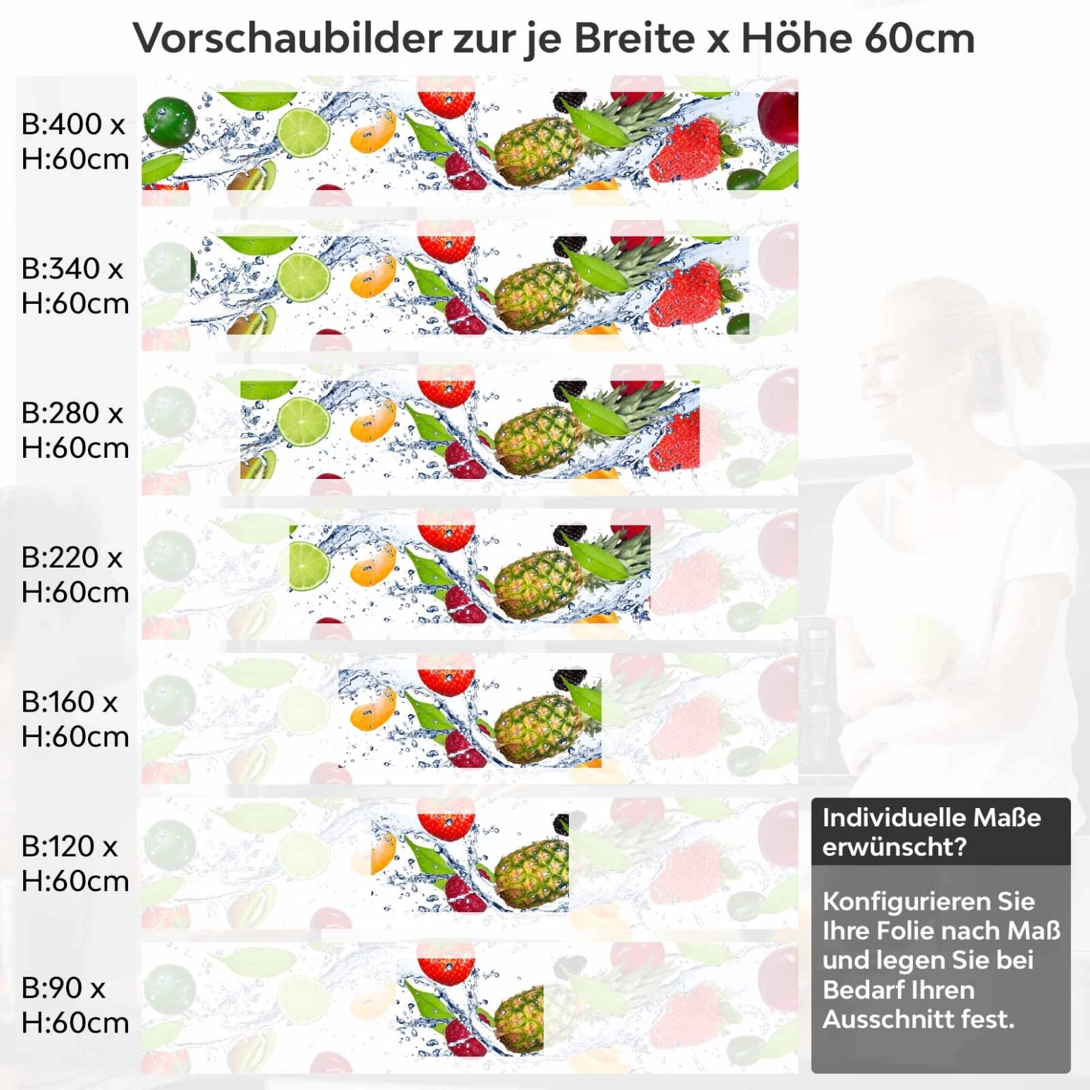 Küchenrückwand Folie fruchtiger Mix Variantenauswahl Vorschaubild Höhe 60cm