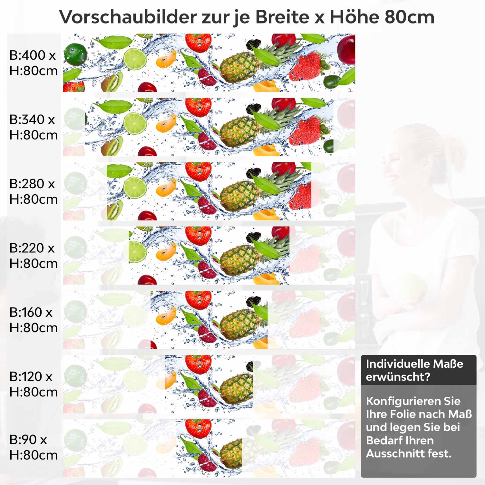 Küchenrückwand Folie fruchtiger Mix Variantenauswahl Vorschaubild  Höhe 80cm