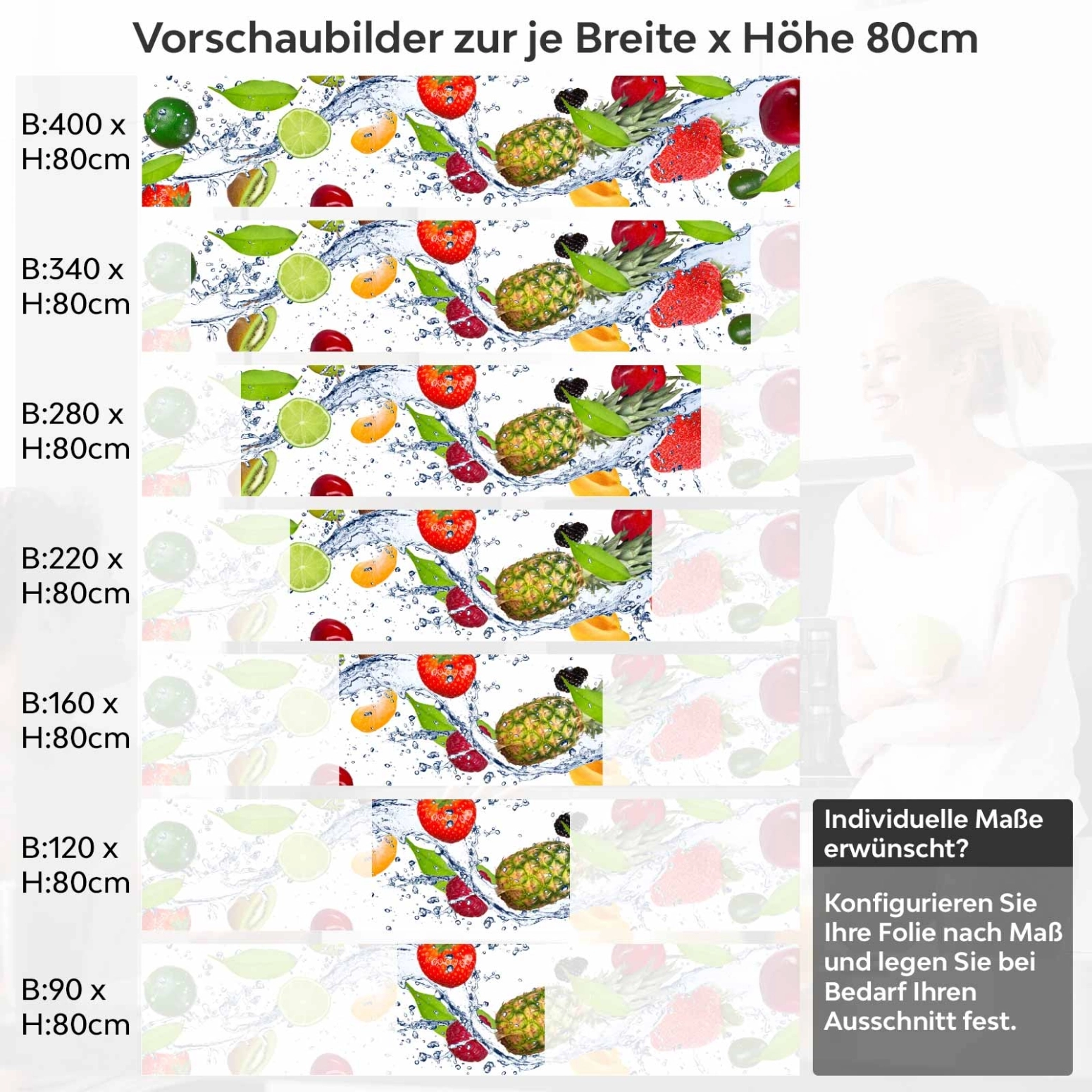 Küchenrückwand Folie fruchtiger Mix Variantenauswahl Vorschaubild Höhe 80cm