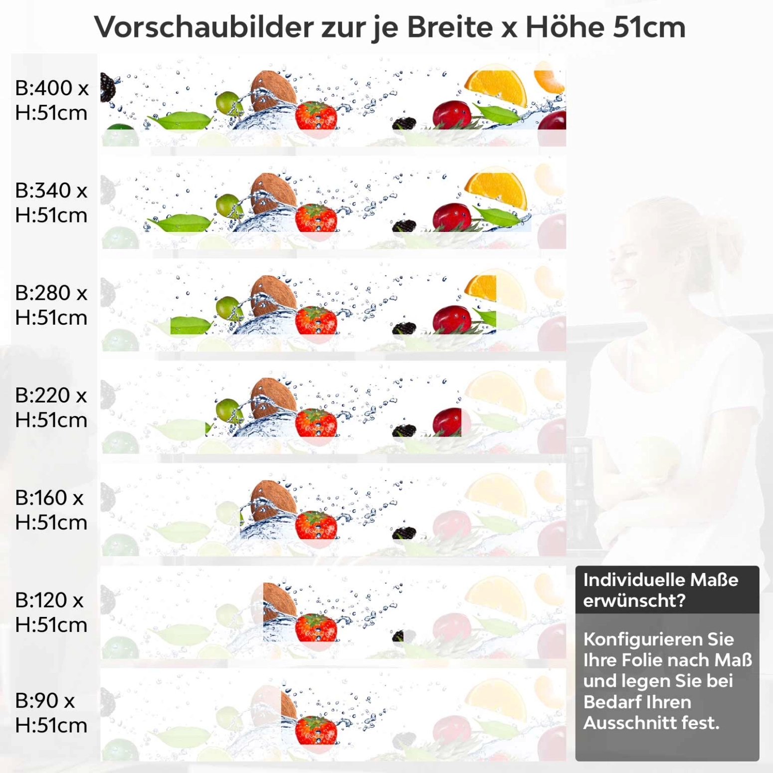 Küchenrückwand Folie Frutal Variantenauswahl Vorschaubild Höhe 51cm