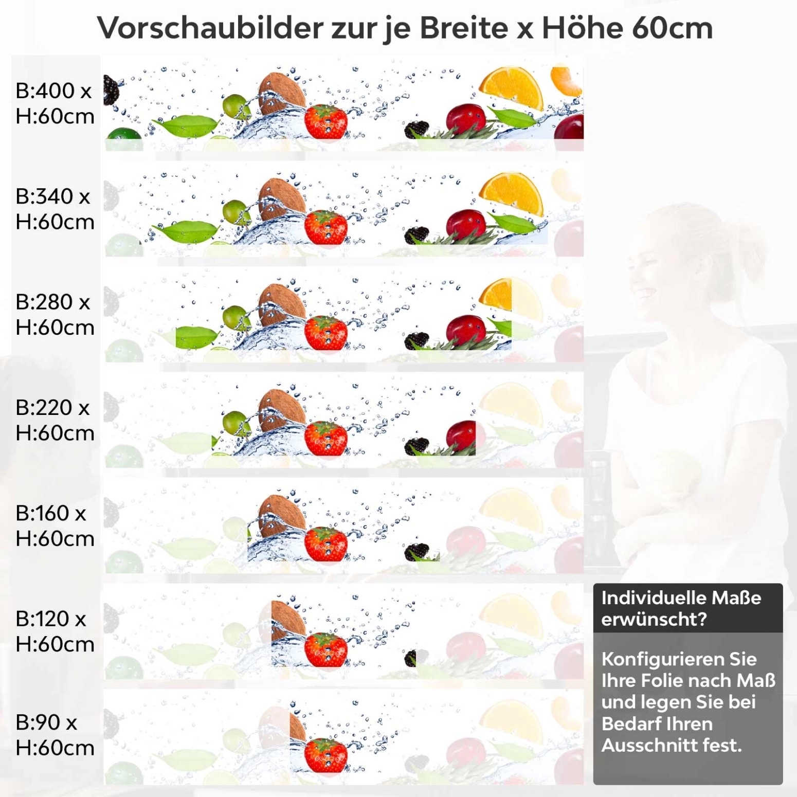 Küchenrückwand Folie Frutal Variantenauswahl Vorschaubild Höhe 60cm