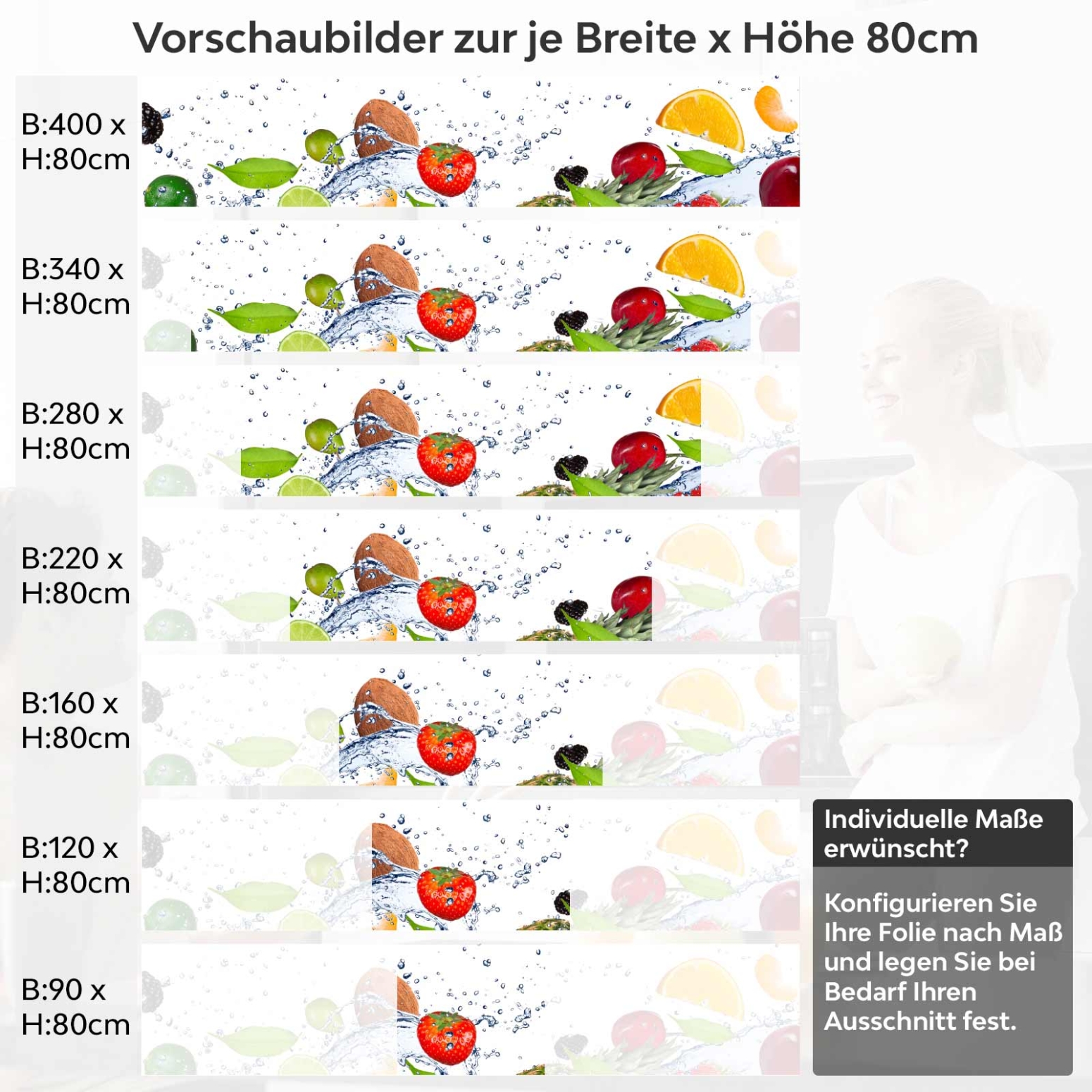 Küchenrückwand Folie Frutal Variantenauswahl Vorschaubild  Höhe 80cm