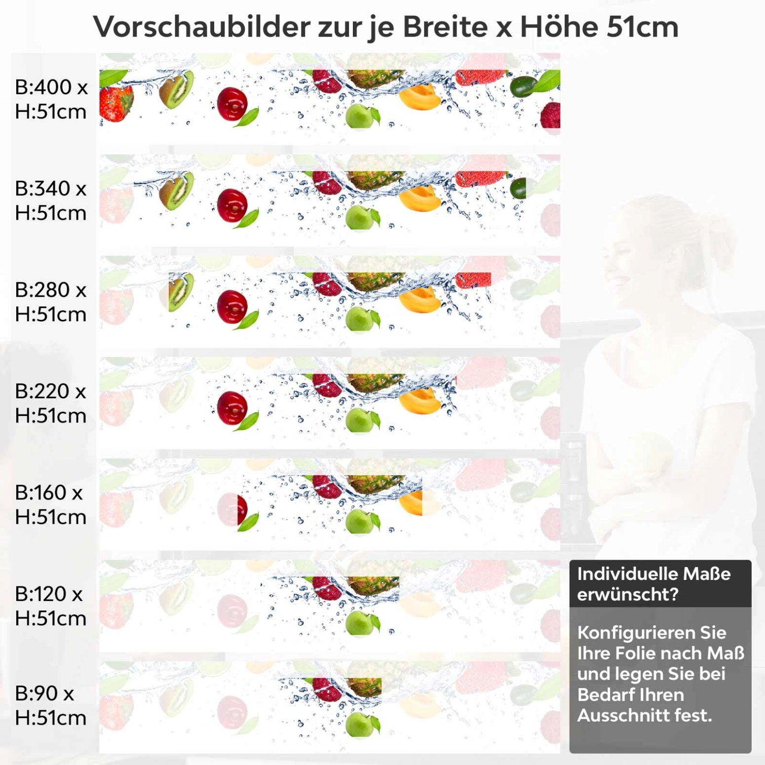 Küchenrückwand Folie Fructus Variantenauswahl Vorschaubild Höhe 51cm
