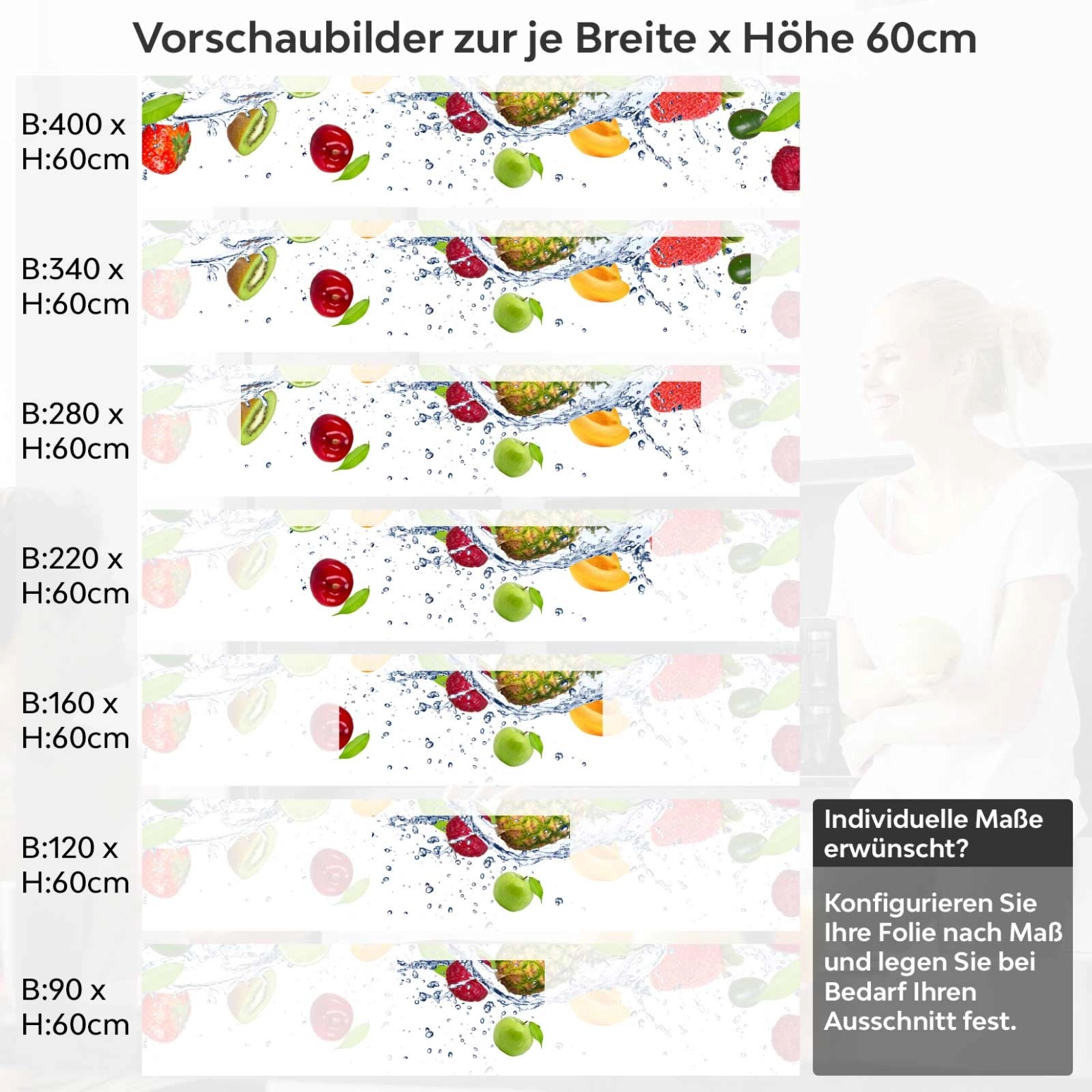 Küchenrückwand Folie Fructus Variantenauswahl Vorschaubild Höhe 60cm
