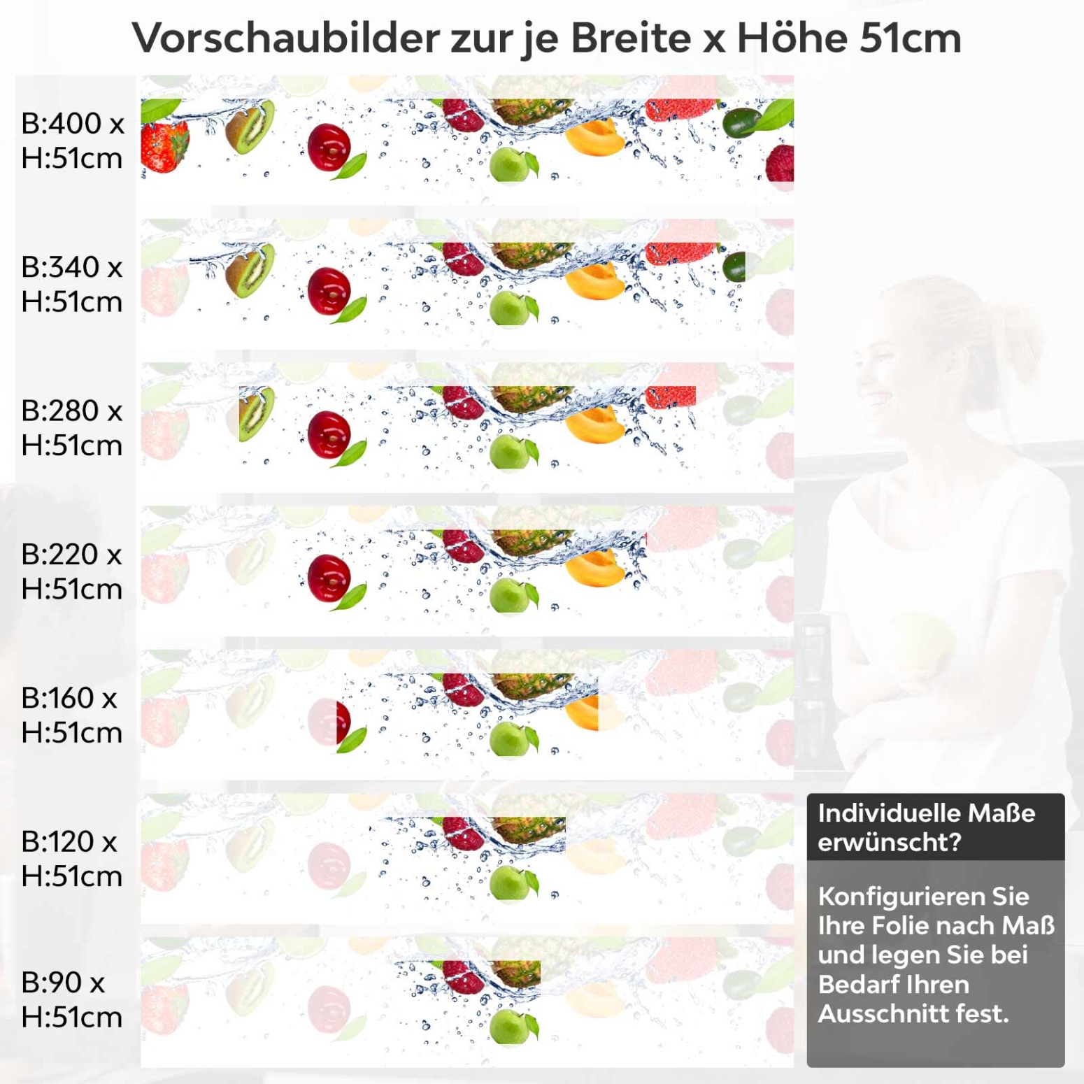 Küchenrückwand Folie exotische Früchte Variantenauswahl Vorschaubild  Höhe 51cm