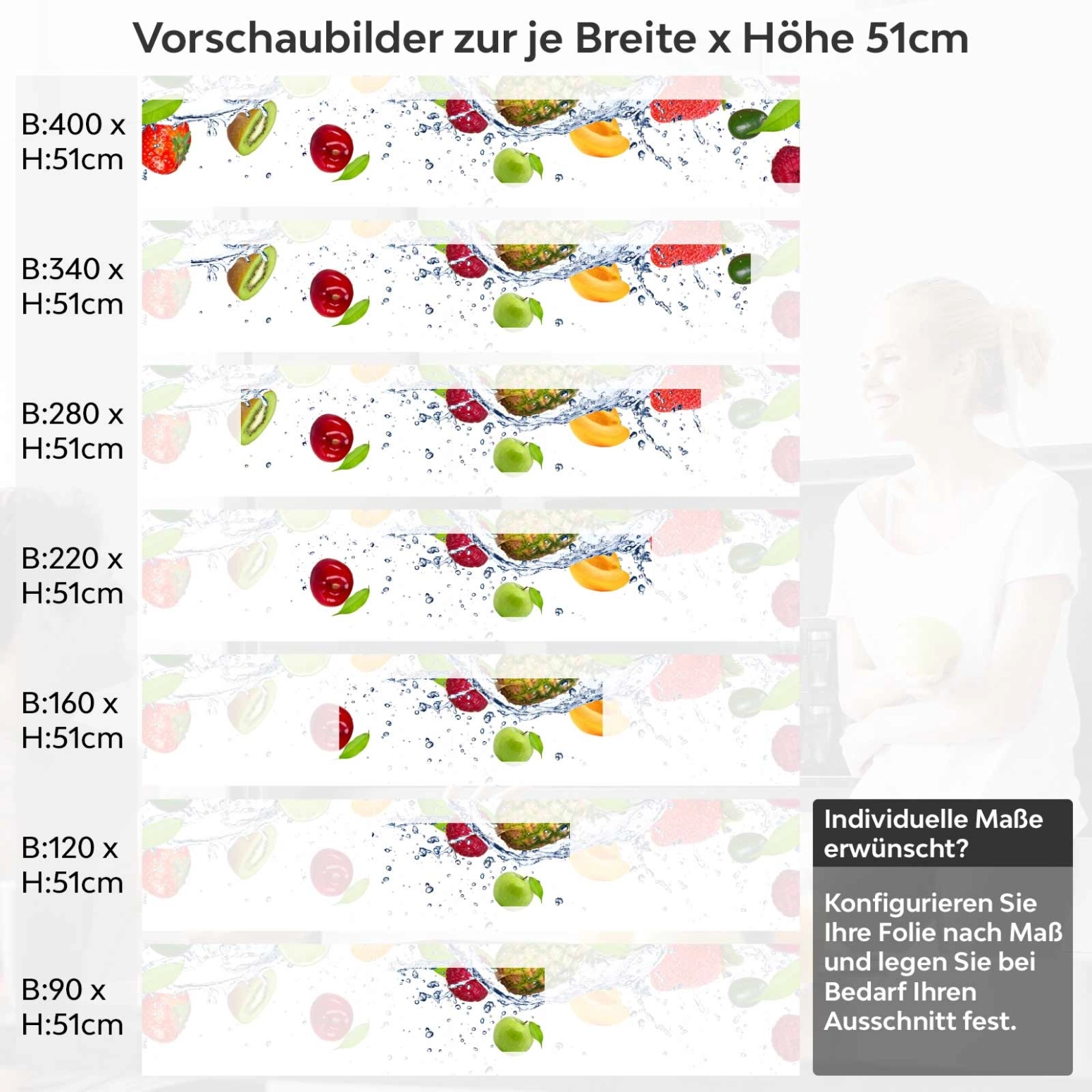 Küchenrückwand Folie exotische Früchte Variantenauswahl Vorschaubild Höhe 51cm
