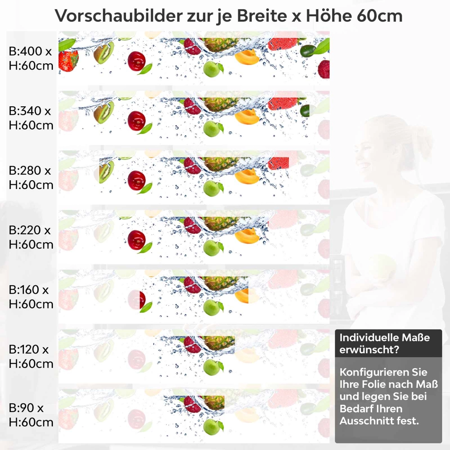 Küchenrückwand Folie exotische Früchte Variantenauswahl Vorschaubild Höhe 60cm