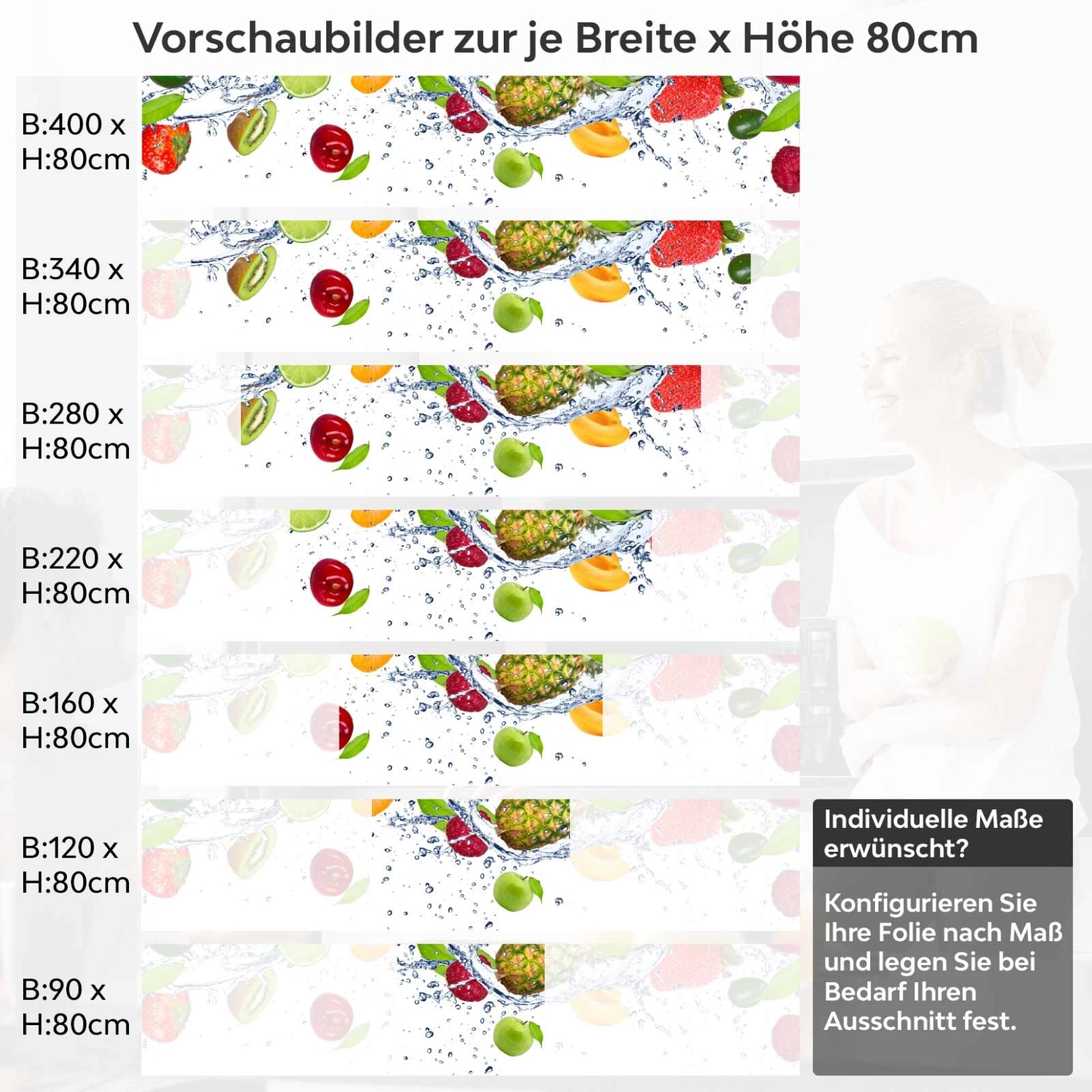 Küchenrückwand Folie exotische Früchte Variantenauswahl Vorschaubild Höhe 80cm
