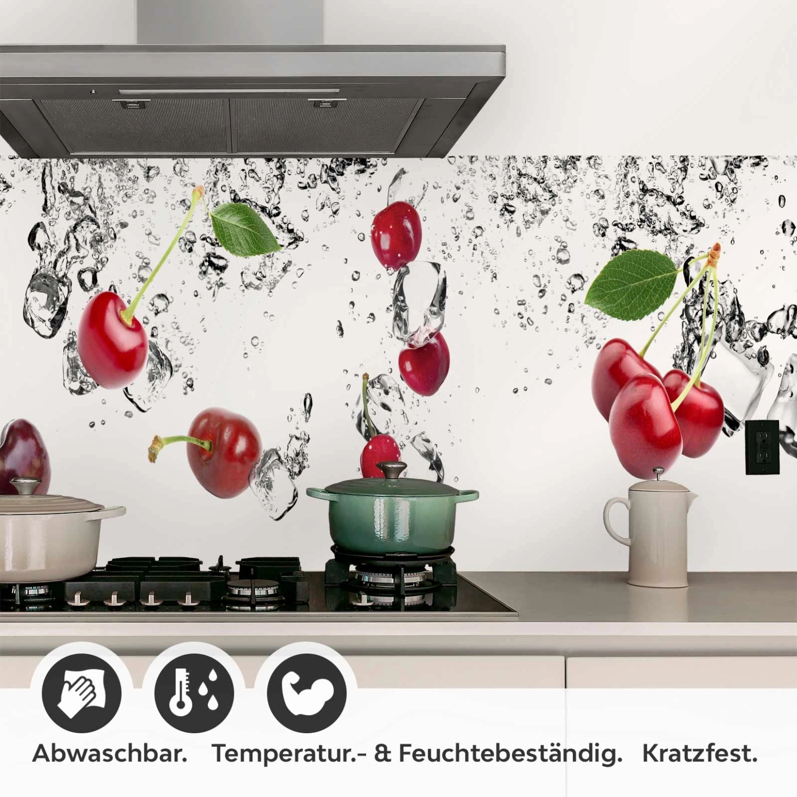 Küchenrückwand Folie Kirschen Splash Früchte Detailbild 1