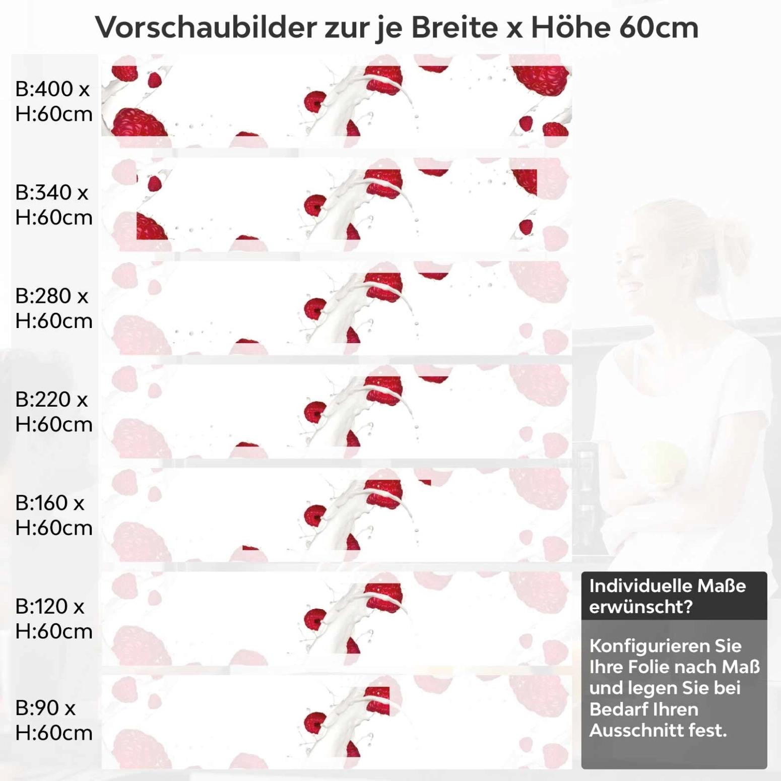 Küchenrückwand Folie Himbeeren Splash Variantenauswahl Vorschaubild Höhe 60cm