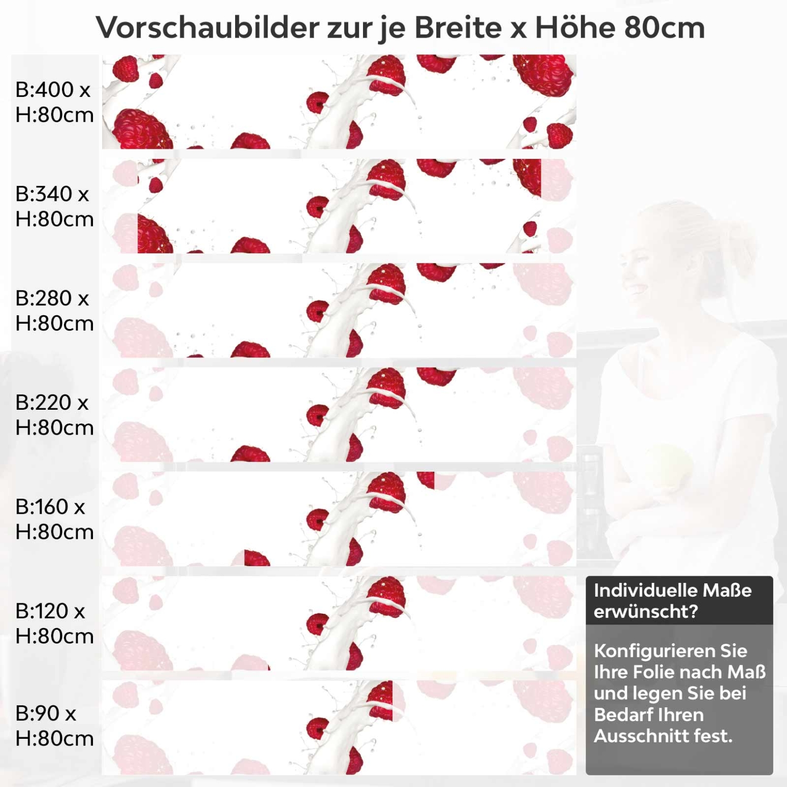 Küchenrückwand Folie Himbeeren Splash Früchte Variantenauswahl Vorschaubild Höhe 80cm