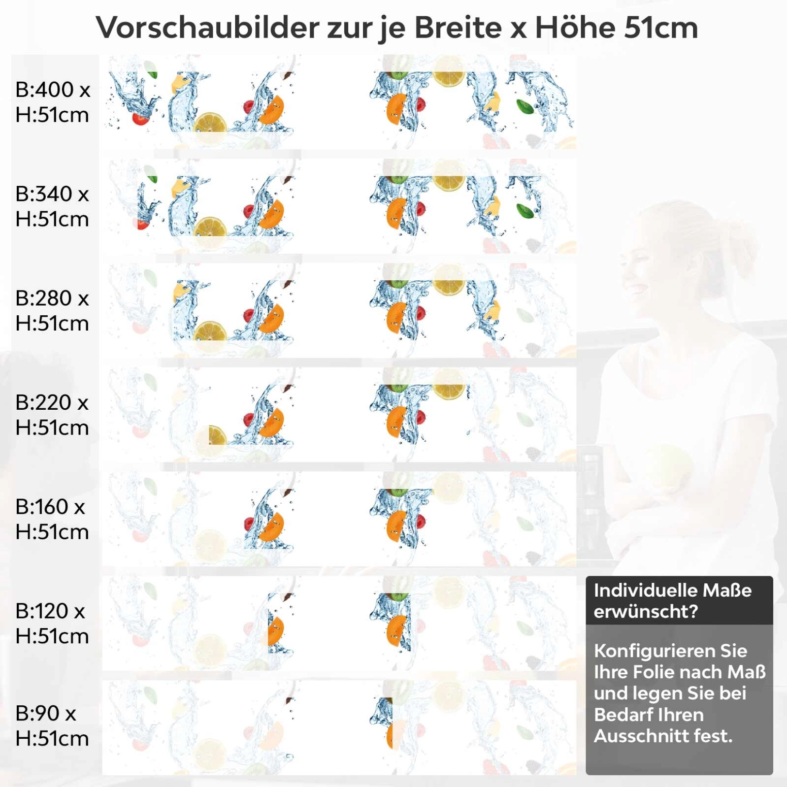Küchenrückwand Folie Fruchtmix Variantenauswahl Vorschaubild Höhe 51cm
