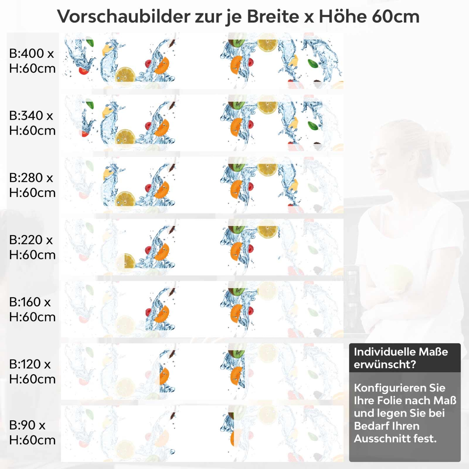 Küchenrückwand Folie frische Früchte Variantenauswahl Vorschaubild Höhe 60cm