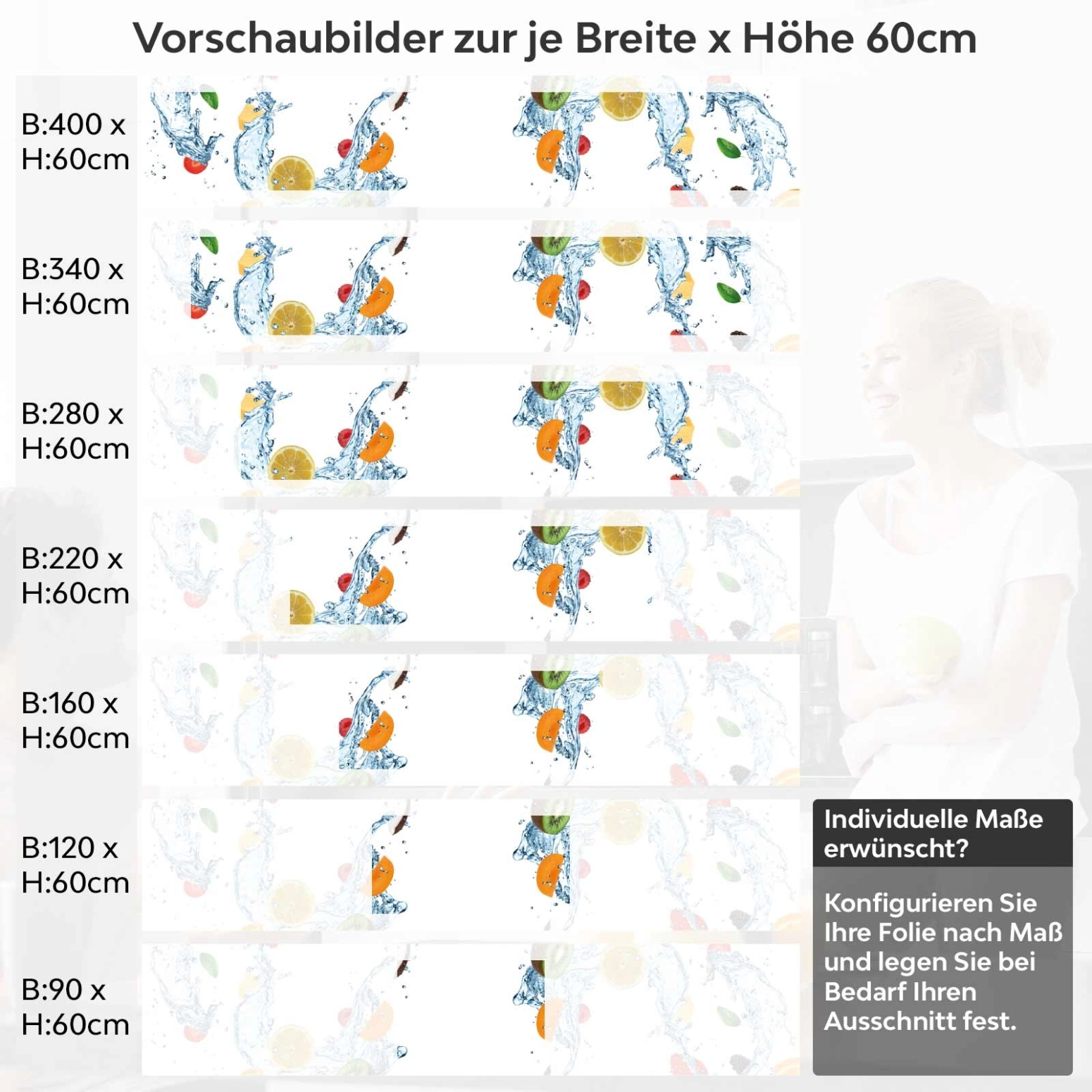 Küchenrückwand Folie Fruchtmix Variantenauswahl Vorschaubild Höhe 60cm