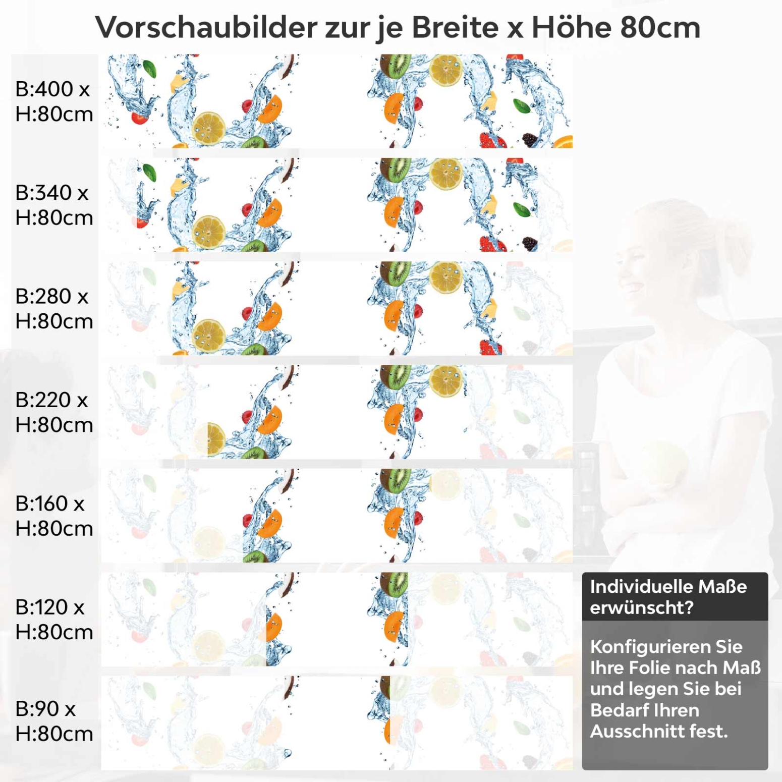 Küchenrückwand Folie frische Früchte Variantenauswahl Vorschaubild Höhe 80cm