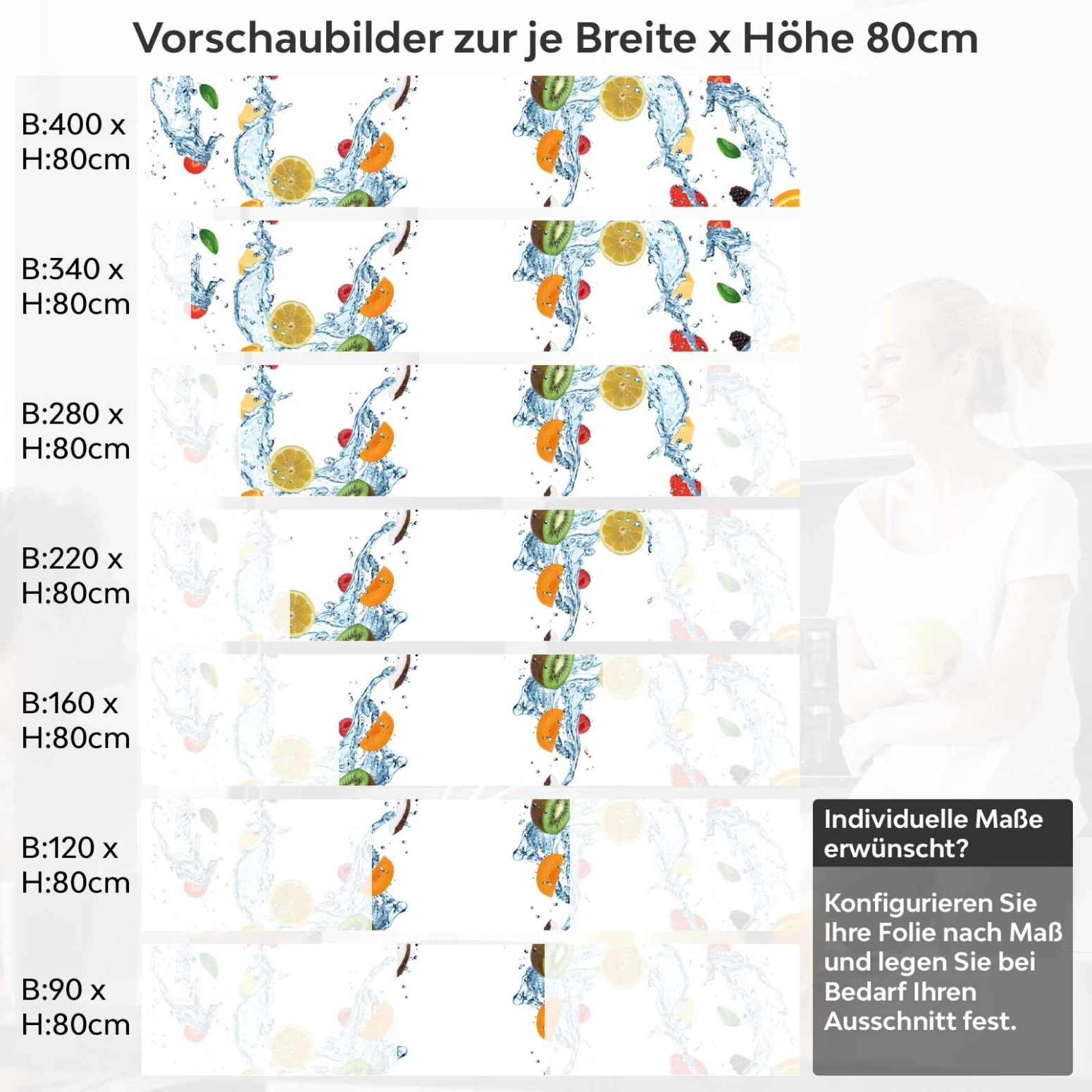 Küchenrückwand Folie Fruchtmix Variantenauswahl Vorschaubild Höhe 80cm