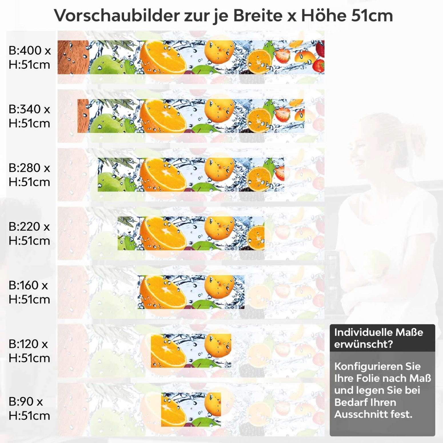 Küchenrückwand Folie Fruchtshake Variantenauswahl Vorschaubild Höhe 51cm