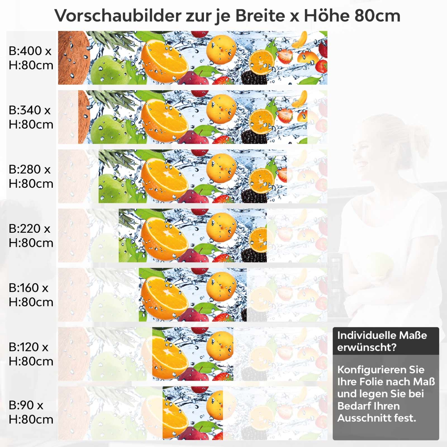 Küchenrückwand Folie Fruchtshake Variantenauswahl Vorschaubild Höhe 80cm