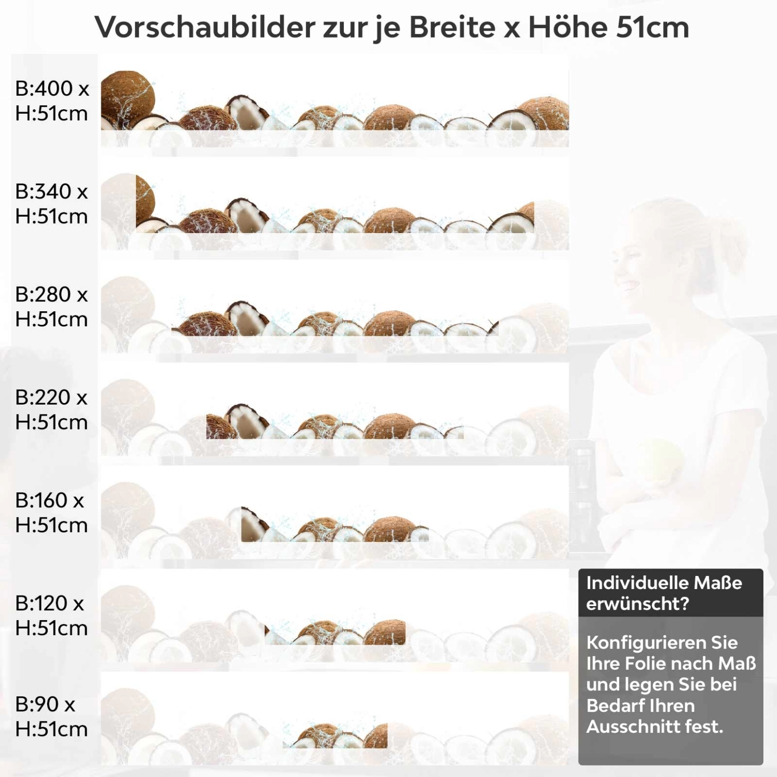Küchenrückwand Folie Kokosnuss Freeze Variantenauswahl Vorschaubild Höhe 51cm