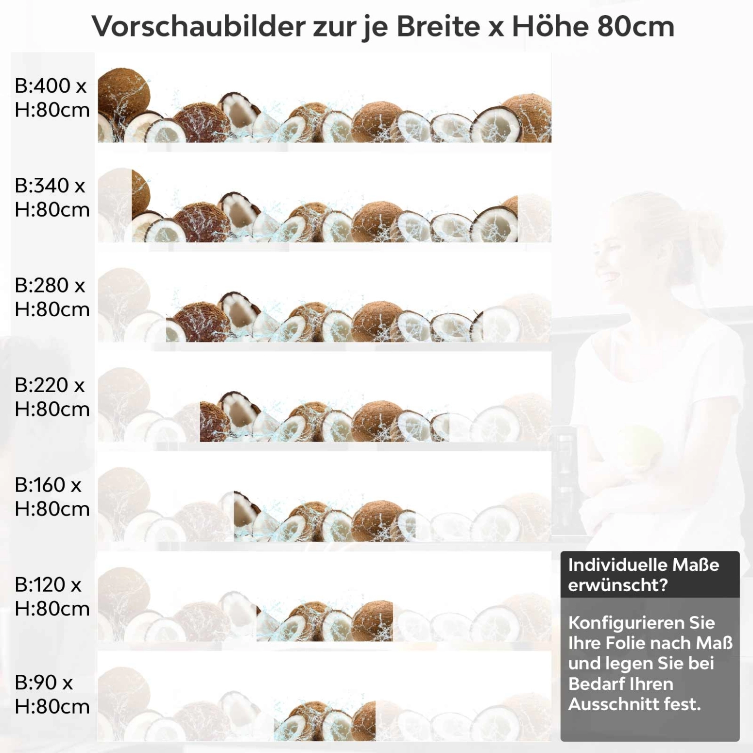 Küchenrückwand Folie Kokosnuss Freeze Variantenauswahl Vorschaubild Höhe 80cm