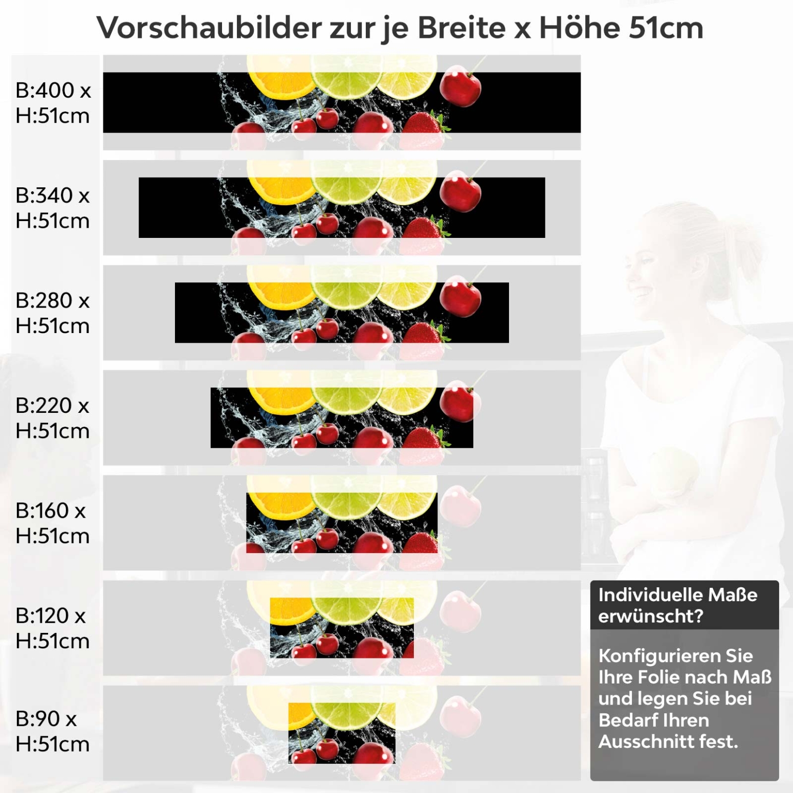 Küchenrückwand Folie Zitrusfrüchte Variantenauswahl Vorschaubild Höhe 51cm