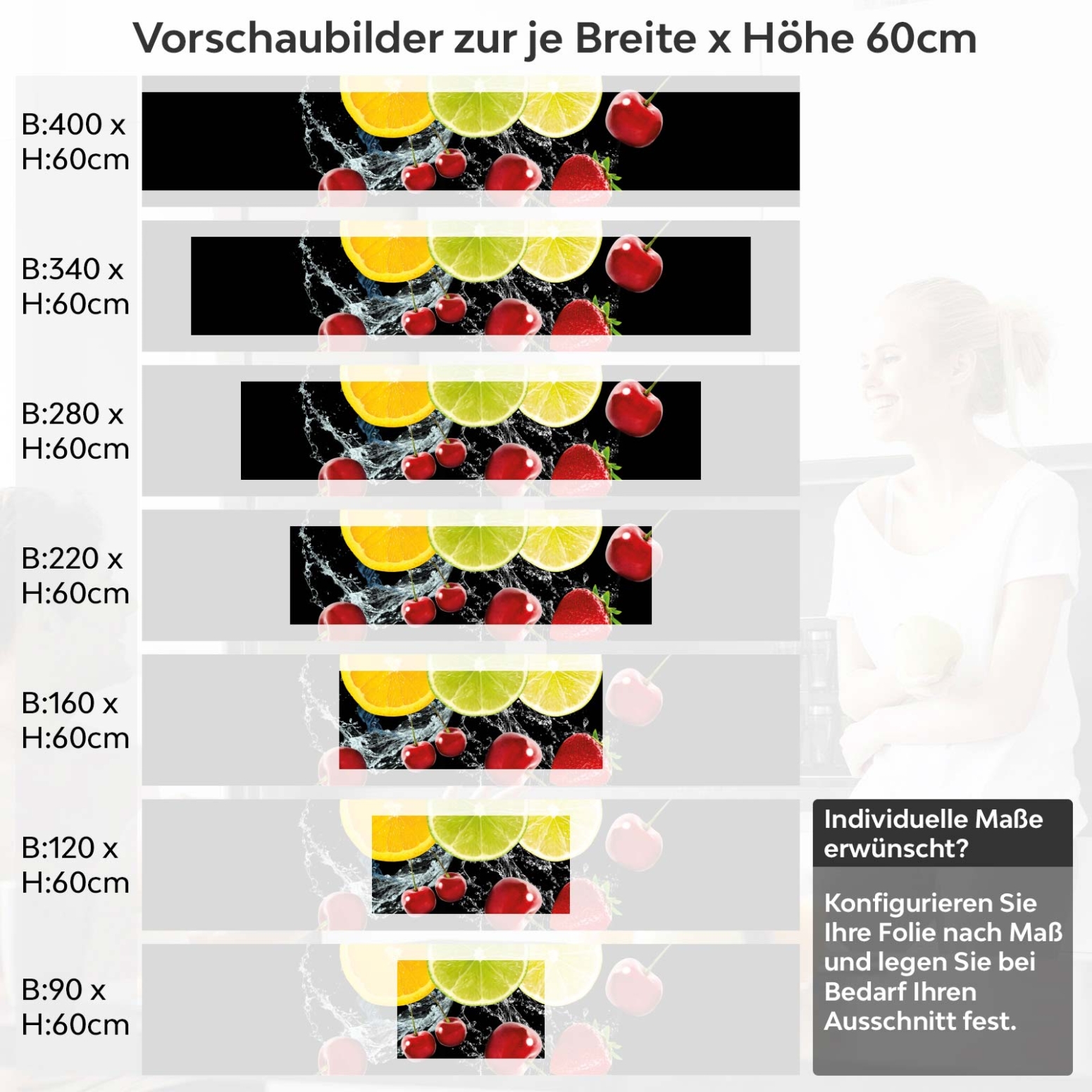 Küchenrückwand Folie Zitrusfrüchte Variantenauswahl Vorschaubild Höhe 60cm