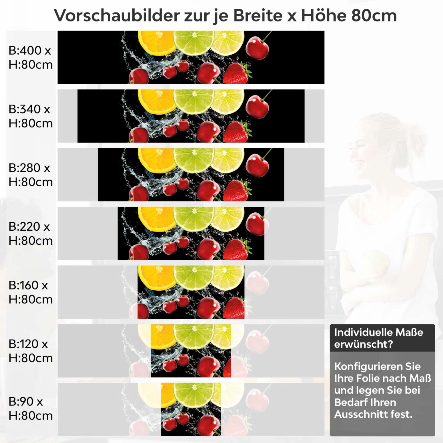 Küchenrückwand Folie Zitrusfrüchte Variantenauswahl Vorschaubild Höhe 80cm