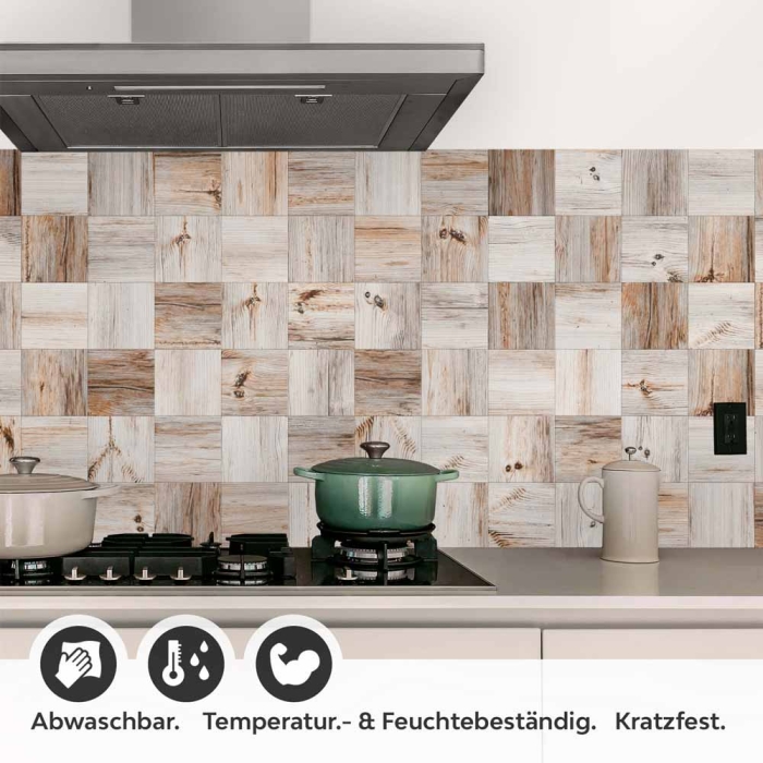 Küchenrückwand Folie Holzmaserung Mosaik Detailbild 1