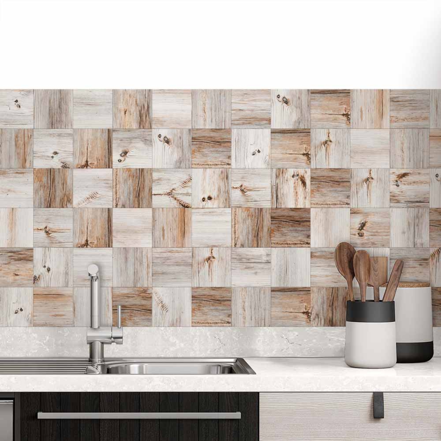 Küchenrückwand Folie Holzmaserung Mosaik Hauptbild 1