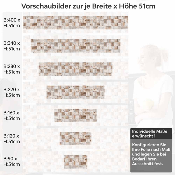 Küchenrückwand Folie Holzmaserung Mosaik Höhe 51cm