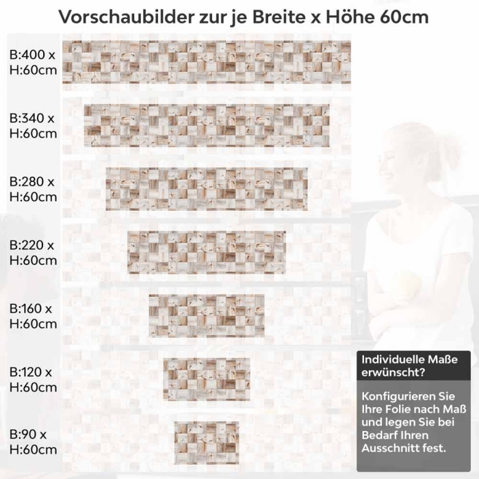 Küchenrückwand Folie Holzmaserung Mosaik Höhe 60cm