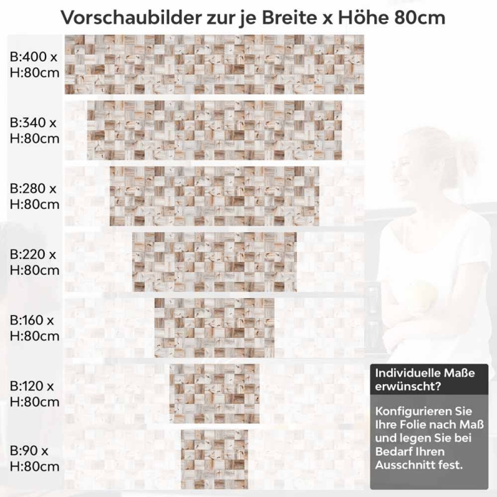 Küchenrückwand Folie Holzmaserung Mosaik Höhe 80cm