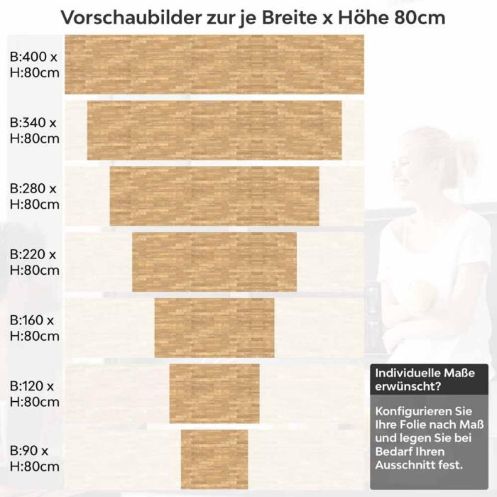 Küchenrückwand Folie Holzriemchen Holzoptik Höhe 80cm