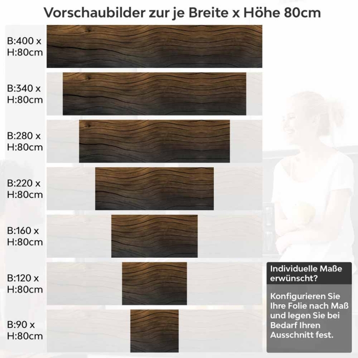 Küchenrückwand Folie Wellenholz Optik Höhe 80cm