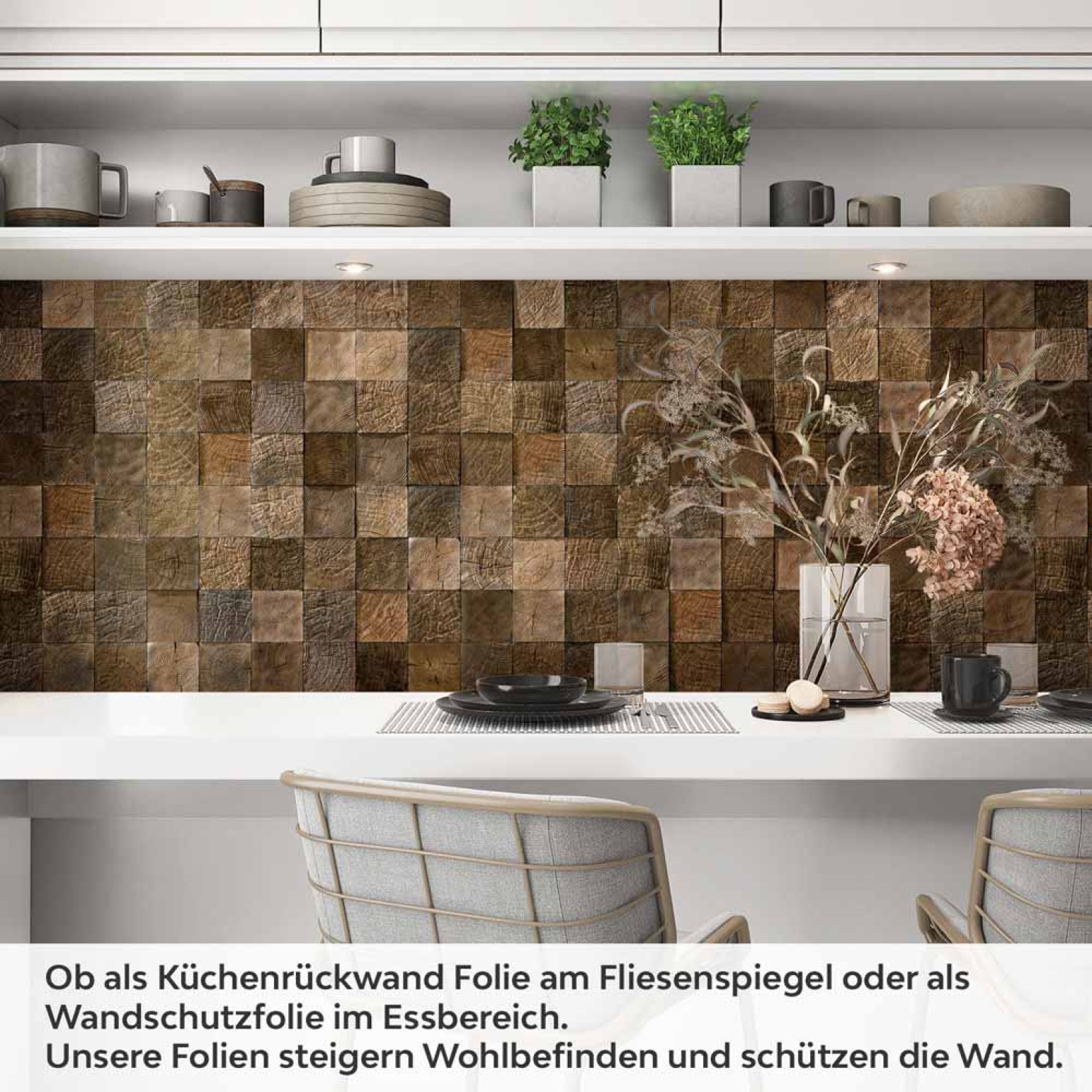 Küchenrückwand Folie Holzblock Mosaik Optik Artikelbild 1