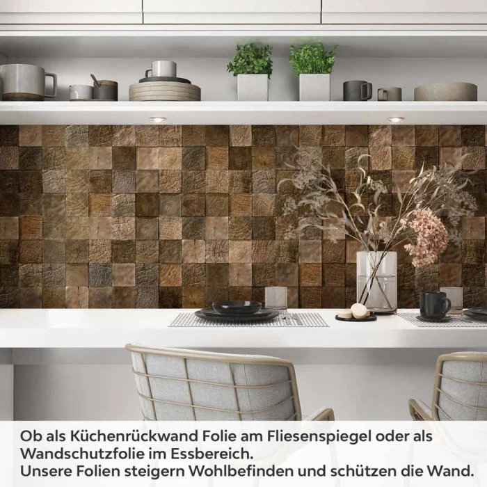 Küchenrückwand Folie Holzblock Mosaik Optik Artikelbild 1